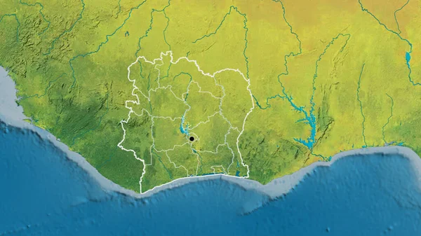 Fildişi Sahili Sınır Bölgesinin Bölgesel Sınırlarının Bir Topoğrafik Haritada Yakınlaştırılması — Stok fotoğraf