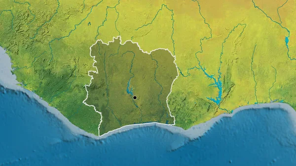 Närbild Elfenbenskustens Gränsområde Med Ett Mörkt Överdrag Topografisk Karta Huvudpunkt — Stockfoto