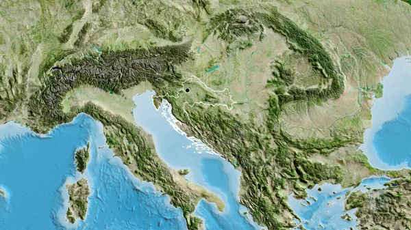 Nahaufnahme Des Kroatischen Grenzgebiets Auf Einer Satellitenkarte Kapitalpunkt Umrisse Rund — Stockfoto