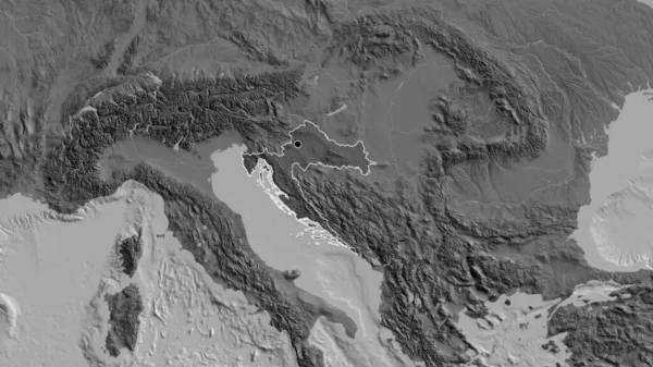 Zbliżenie Chorwackiego Obszaru Przygranicznego Ciemnym Pokryciem Mapie Dwupoziomowej Główny Punkt — Zdjęcie stockowe