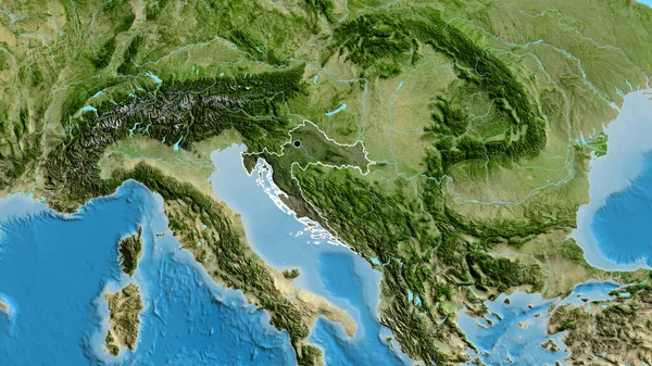 Крупним Планом Прикордонна Зона Хорватії Підсвічується Темним Накладенням Супутникову Карту — стокове фото