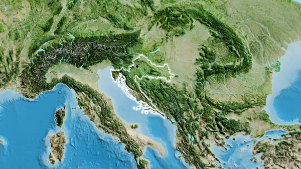 Nahaufnahme Des Kroatischen Grenzgebiets Auf Einer Satellitenkarte Kapitalpunkt Glühen Ganzen — Stockfoto