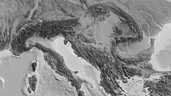 克罗地亚边境地区的特写镜头 以灰度地图上的黑暗覆盖为重点 资本点 国家形貌概述 — 图库照片