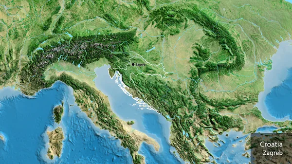 Close Van Het Kroatische Grensgebied Een Satellietkaart Hoofdpunt Schets Rond — Stockfoto