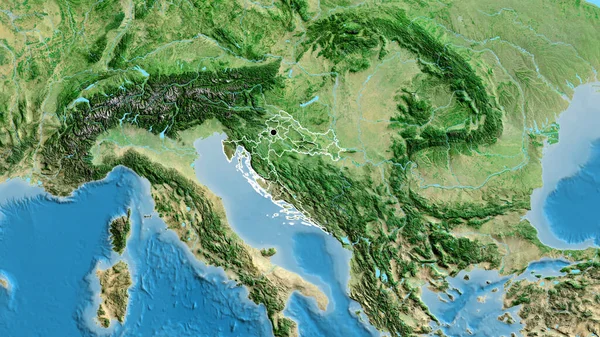 在卫星地图上对克罗地亚边境地区及其区域边界进行了密切监视 资本点 国家形貌概述 — 图库照片