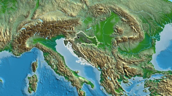 Detailní Záběr Pohraniční Oblasti Chorvatska Zvýrazňující Tmavý Překryv Fyzické Mapě — Stock fotografie