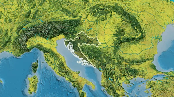 Detailní Záběr Pohraniční Oblasti Chorvatska Zvýrazňující Tmavou Vrstvu Topografické Mapě — Stock fotografie