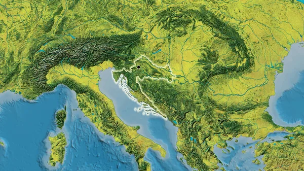 Detailní Záběr Pohraniční Oblasti Chorvatska Topografické Mapě Fakt Záře Kolem — Stock fotografie
