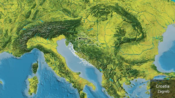 크로아티아 지역의 경계는 지형학 지도에 국가의 모양을 중심으로 나라의 — 스톡 사진