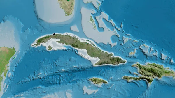 衛星地図上の暗いオーバーレイで強調キューバ国境地域のクローズアップ 資本ポイント 全国に光る — ストック写真
