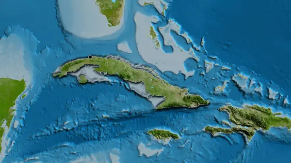 衛星地図上のキューバ国境地帯の閉鎖 資本ポイント 国の形の縁が隠されている — ストック写真