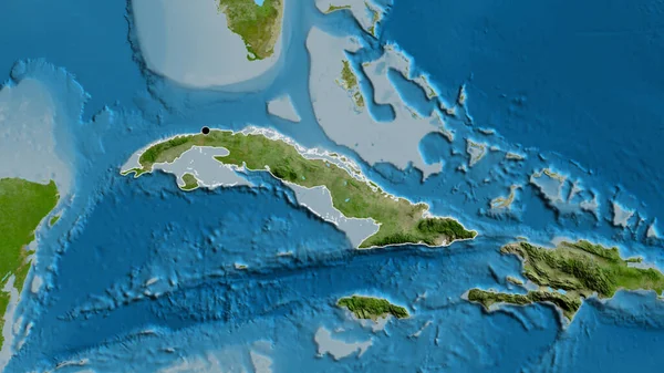 Närbild Kubas Gränsområde Satellitkarta Huvudpunkt Skissera Runt Landet Form — Stockfoto