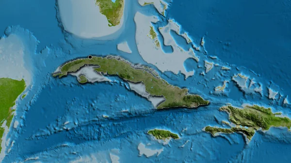 衛星地図上の暗いオーバーレイで強調キューバ国境地域のクローズアップ 資本ポイント 国の形の縁が隠されている — ストック写真