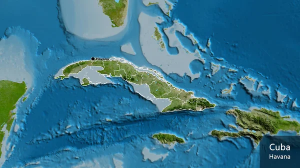Zbliżenie Strefy Przygranicznej Kubie Jej Granic Regionalnych Mapie Satelitarnej Główny — Zdjęcie stockowe