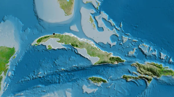 Närbild Kubas Gränsområde Satellitkarta Huvudpunkt Skissera Runt Landet Form — Stockfoto