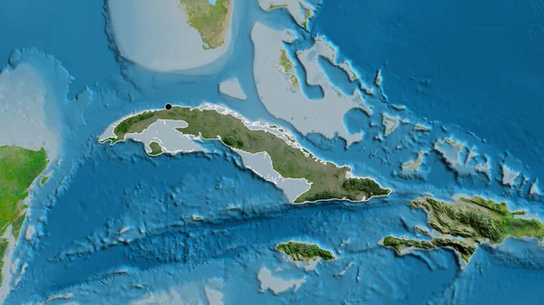 衛星地図上の暗いオーバーレイで強調キューバ国境地域のクローズアップ 資本ポイント 全国の概要 — ストック写真