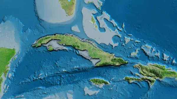 衛星地図上のキューバ国境地帯の閉鎖 資本ポイント 国の形の縁が隠されている — ストック写真