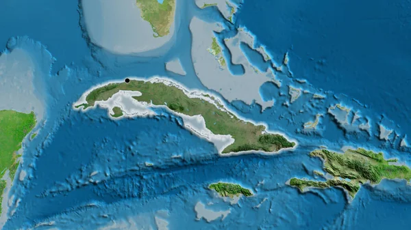 Närbild Kubas Gränsområde Med Mörk Överlagring Satellitkarta Huvudpunkt Glow Runt — Stockfoto