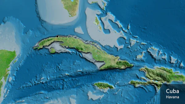 Close Cuba Border Area Satellite Map Capital Point Bevelled Edges — Stock Photo, Image