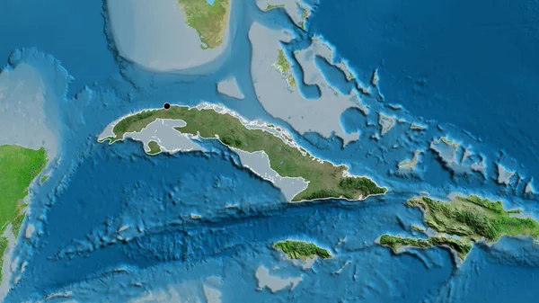 Närbild Kubas Gränsområde Med Mörk Överlagring Satellitkarta Huvudpunkt Skissera Runt — Stockfoto