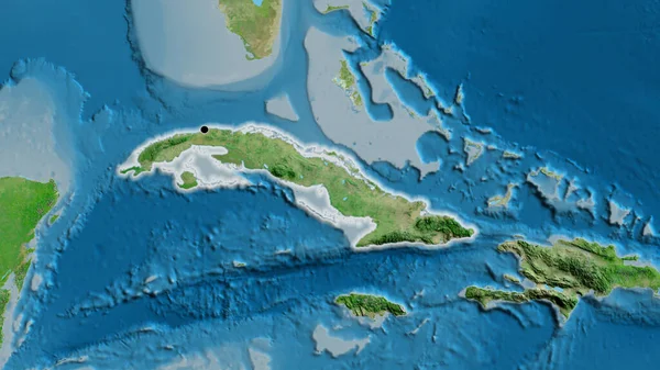 Närbild Kubas Gränsområde Satellitkarta Huvudpunkt Glow Runt Landet Form — Stockfoto