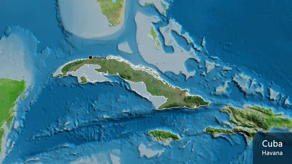 Zbliżenie Strefy Przygranicznej Kuby Ciemną Nakładką Zdjęciu Satelitarnym Główny Punkt — Zdjęcie stockowe