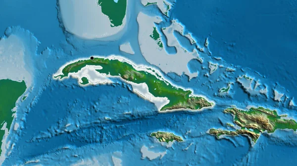Närbild Kubas Gränsområde Fysisk Karta Huvudpunkt Glow Runt Landet Form — Stockfoto
