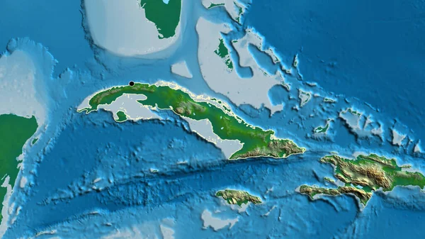 在实际地图上对古巴边境地区进行的密切监视 资本点 国家形貌概述 — 图库照片