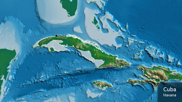 Κοντινό Πλάνο Της Παραμεθόριας Περιοχής Της Κούβας Φυσικό Χάρτη Σημάδι — Φωτογραφία Αρχείου