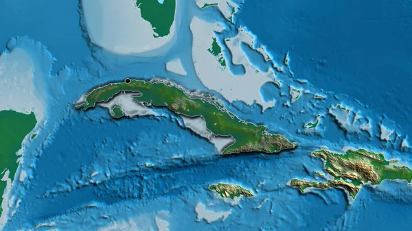 Крупный План Приграничной Зоны Кубы Выделяющийся Тёмным Наложением Физическую Карту — стоковое фото