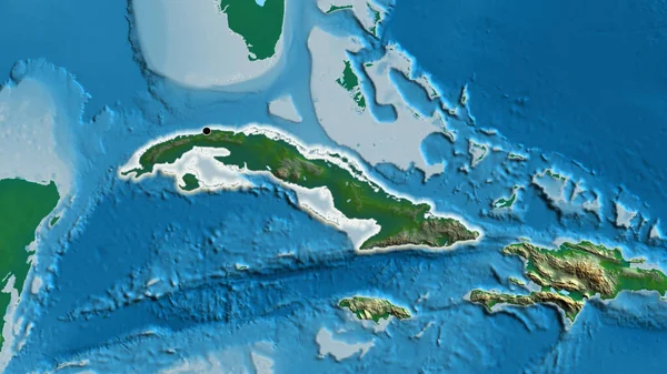 キューバ国境地域のクローズアップは 物理的な地図上の暗いオーバーレイで強調しています 資本ポイント 全国に光る — ストック写真