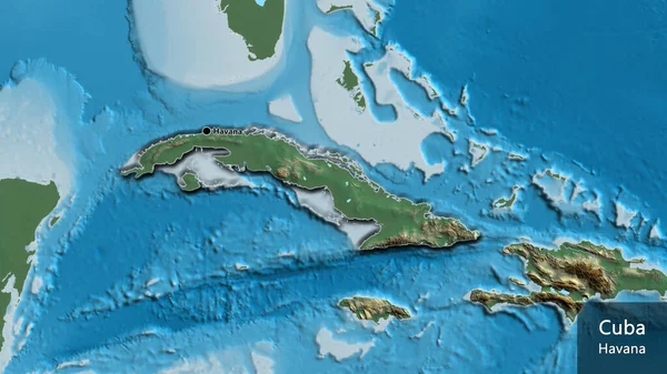 Close Cuba Border Area Relief Map Capital Point Bevelled Edges — Stock Photo, Image
