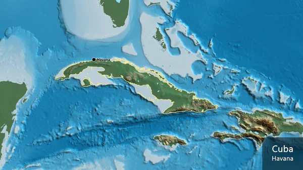 Κοντινό Πλάνο Της Παραμεθόριας Περιοχής Της Κούβας Χάρτη Βοήθειας Σημάδι — Φωτογραφία Αρχείου