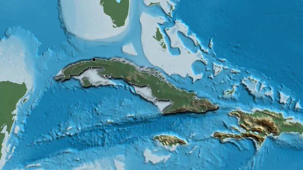 在古巴边境地区进行的近距离调查显示 在一张解像图上有一个黑暗的阴影 资本点 国家形状的斜边 — 图库照片