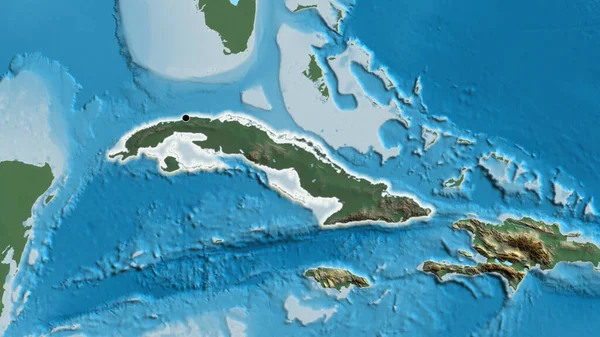 救援地図上の暗いオーバーレイで強調キューバ国境地域のクローズアップ 資本ポイント 全国に光る — ストック写真