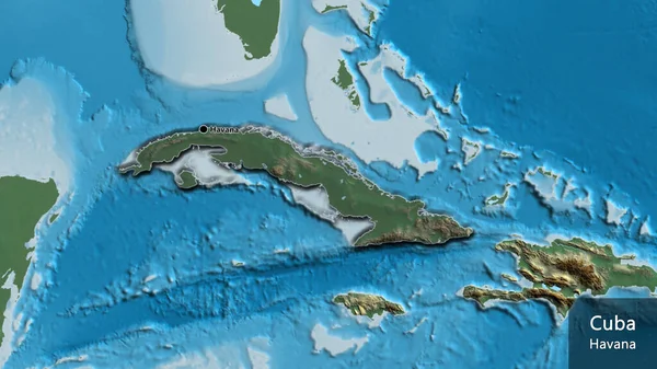 Close Cuba Border Area Highlighting Dark Overlay Relief Map Capital — Stock Photo, Image