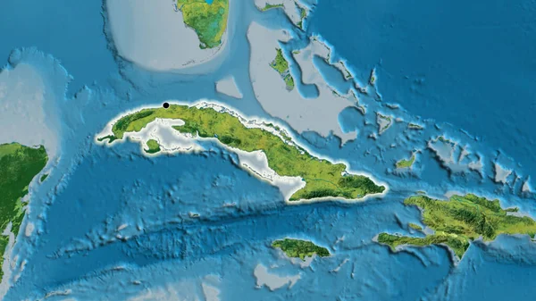 Närbild Kubas Gränsområde Topografisk Karta Huvudpunkt Glow Runt Landet Form — Stockfoto