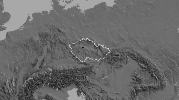 Nahaufnahme Des Tschechischen Grenzgebiets Auf Einer Zweistufigen Karte Kapitalpunkt Umrisse — Stockfoto