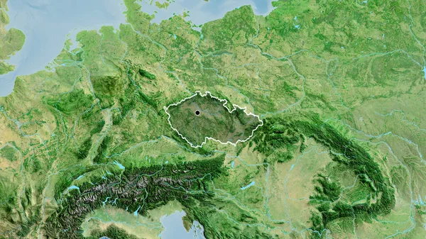 Detailní Záběr Pohraniční Oblasti Česka Zvýrazňující Tmavý Překryv Satelitní Mapě — Stock fotografie