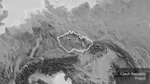 在灰度地图上对捷克边境地区进行的密切监视 资本点 风靡全国各地 国家及其首都的英文名称 — 图库照片