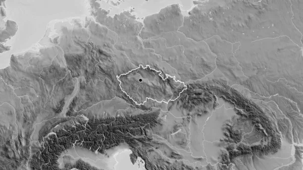 Närbild Tjeckiska Republikens Gränsområde Grå Karta Huvudpunkt Skissera Runt Landet — Stockfoto