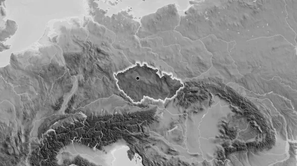 Närbild Tjeckiens Gränsområde Med Ett Mörkt Överdrag Grå Karta Huvudpunkt — Stockfoto