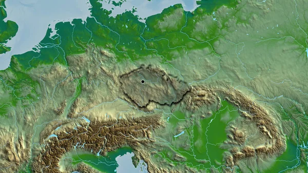 Close Czechia Border Area Highlighting Dark Overlay Physical Map Capital — Stock Photo, Image