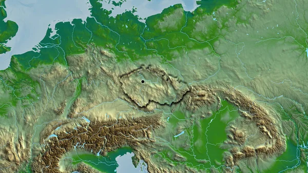 Close Czechia Border Area Physical Map Capital Point Bevelled Edges — Stock Photo, Image