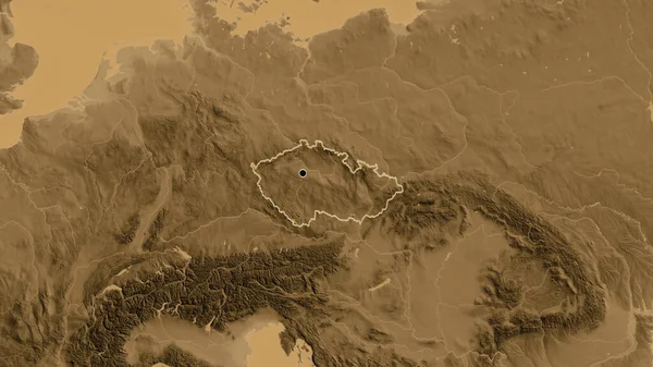 Detailní Záběr Pohraniční Oblasti Česka Mapě Nadmořské Výšky Sépie Fakt — Stock fotografie