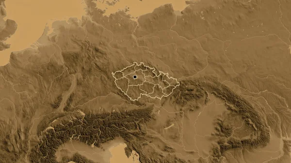 Primer Plano Zona Fronteriza Chequia Sus Fronteras Regionales Mapa Elevación — Foto de Stock
