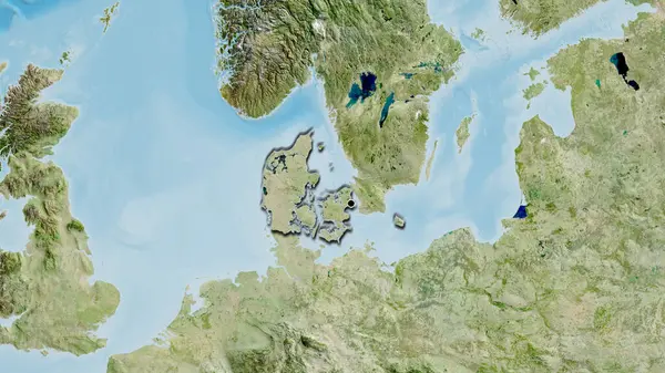Danimarka Sınır Bölgesinin Uydu Haritasına Yakın Çekim Ana Nokta Ülkenin — Stok fotoğraf