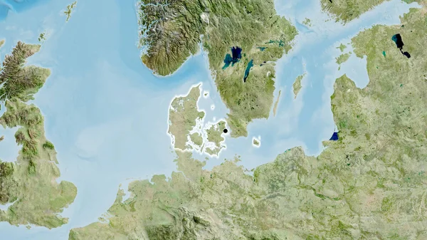 Närbild Danmarks Gränsområde Satellitkarta Huvudpunkt Glow Runt Landet Form — Stockfoto