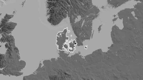 Danimarka Sınır Bölgesinin Bir Bileklik Haritasına Yakın Plan Ana Nokta — Stok fotoğraf