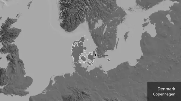 Nahaufnahme Des Dänischen Grenzgebiets Auf Einer Zweistufigen Karte Kapitalpunkt Umrisse — Stockfoto